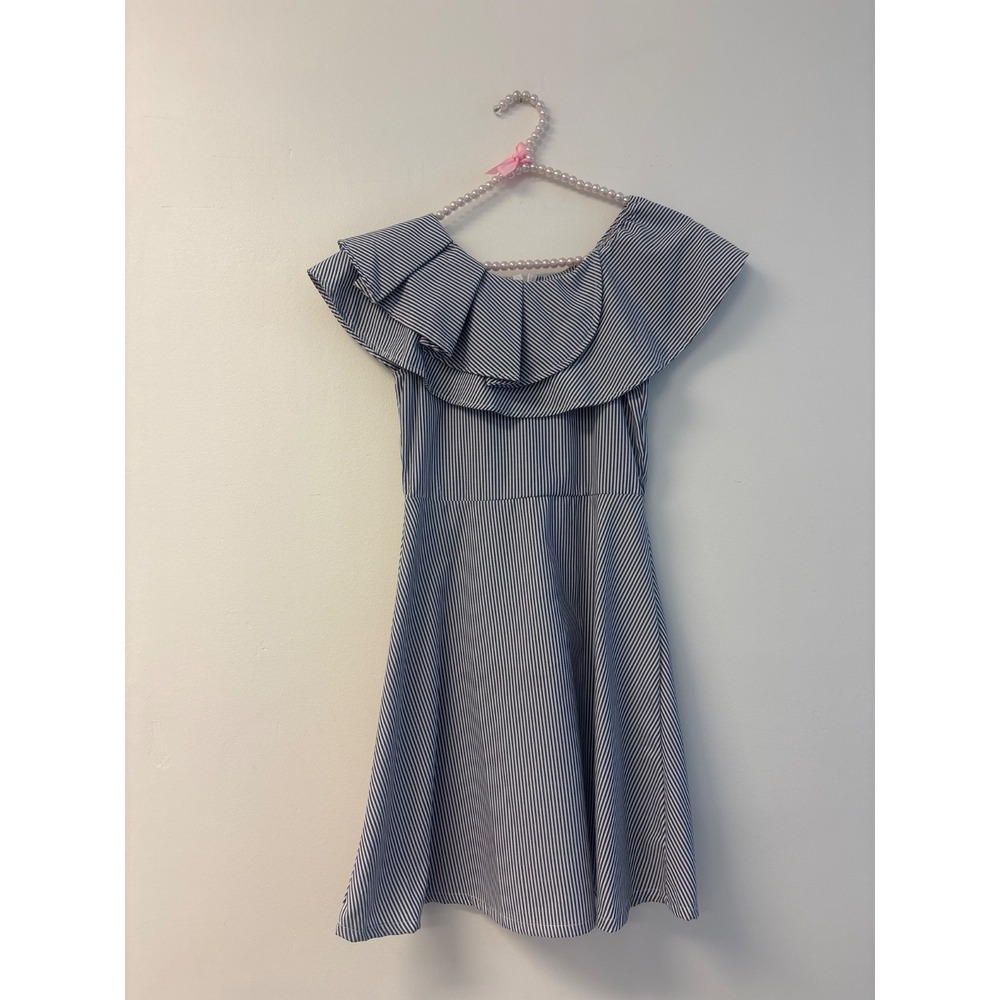 HABITUAL Striped Navy Girls Dress Size 14 Women's Sz XS Striped Asymmetrical